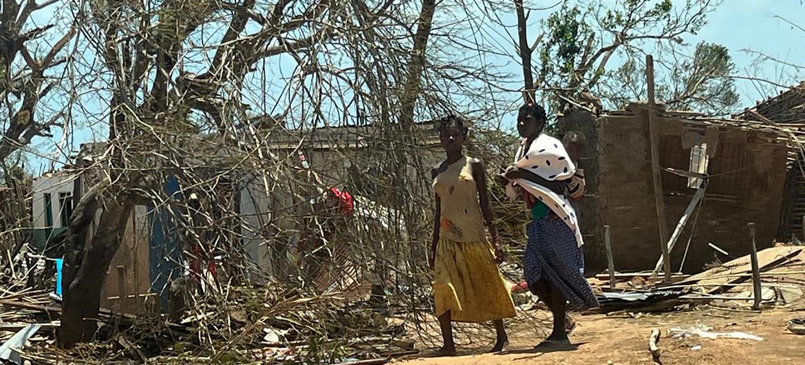 Danos causados pelo ciclone Chido em Mecufi, Cabo Delgado, Moçambique