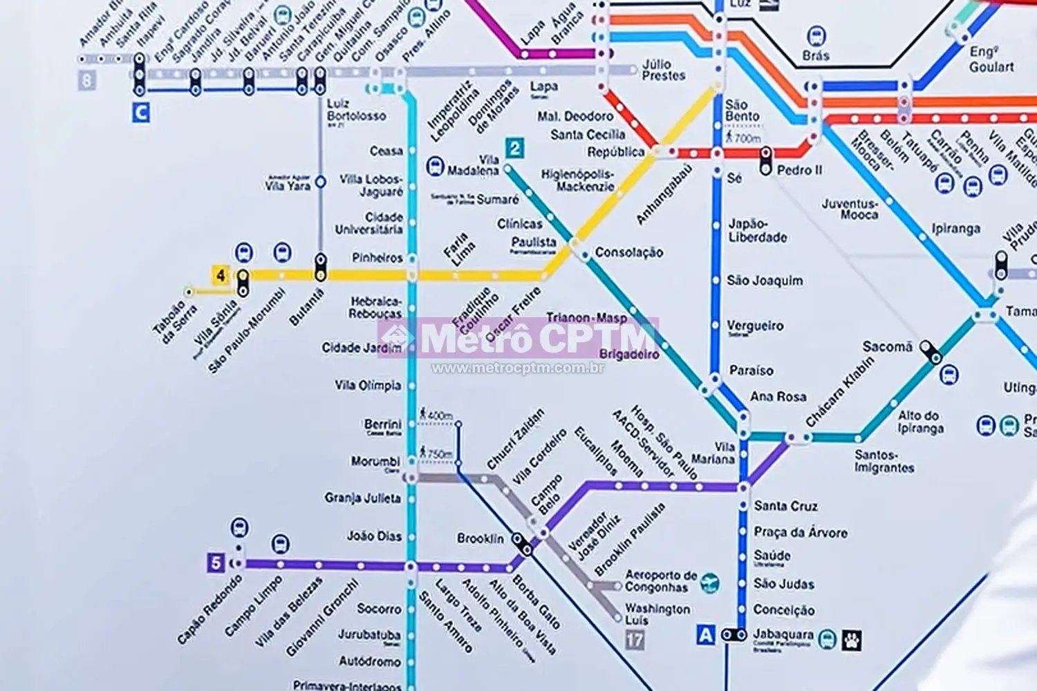Mapa do Metrô com a Linha 17-Ouro