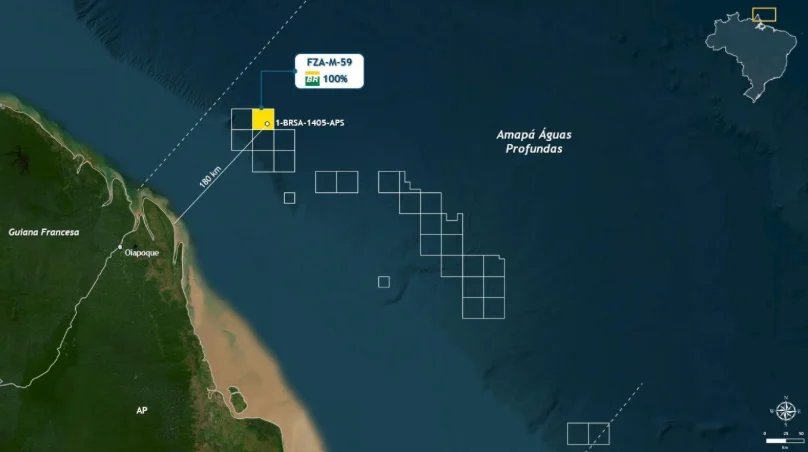 Localização do poço Morpho, onde a Petrobras identificou uma nova camada com petróleo na costa do Amapá. Imagem: Petrobras/Divulgação.